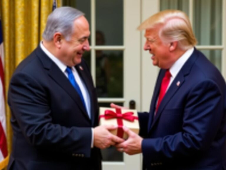 Leia mais sobre o artigo Em alusão ao ataque ao Hezbollah, Netanyahu presenteia Trump com pager dourado.